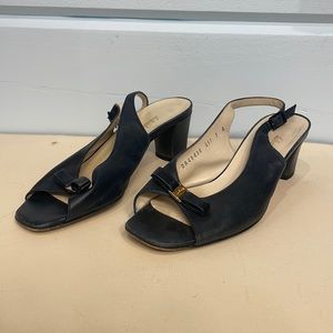 Navy blue women’s open toed heels. Salvatore Ferragamo size 7